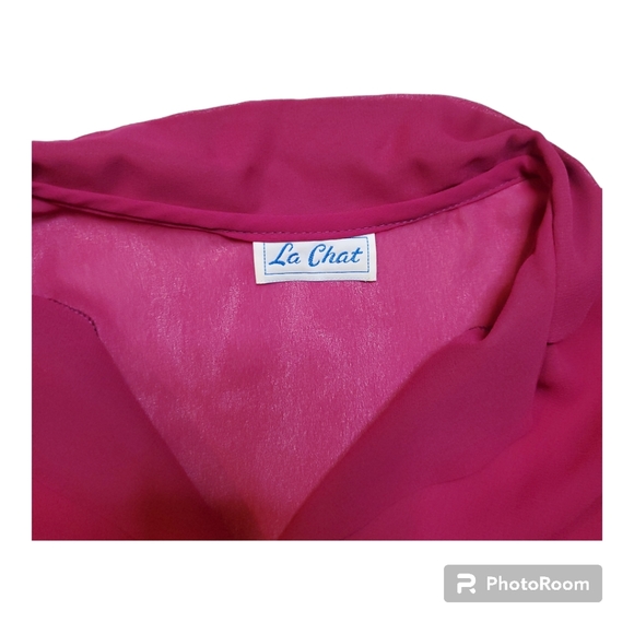 Le Chat Womens Vintage Blouse Small  Hot Pink Button Up Long Sleeves - Picture 2 of 4
